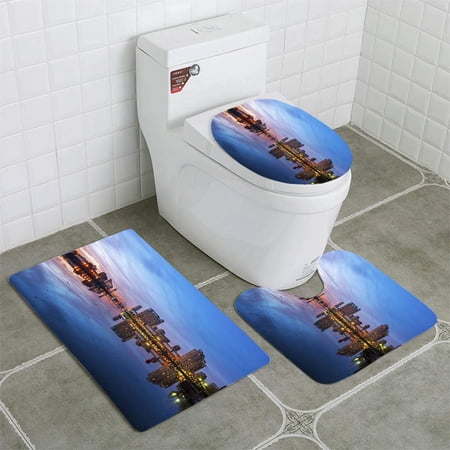 CHAPLLE Panoramic View Salford quays 3 Piece Bathroom Rugs Set Bath Rug Contour Mat and Toilet Lid Cover