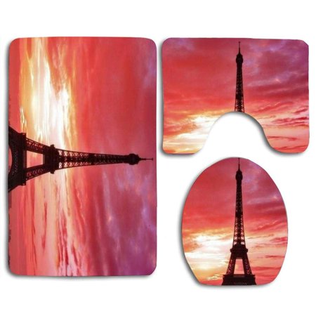 CHAPLLE Paris 3 Piece Bathroom Rugs Set Bath Rug Contour Mat and Toilet Lid Cover