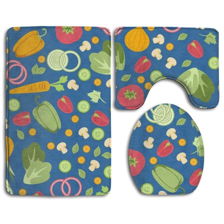 CHAPLLE Pattern Vegetables 3 Piece Bathroom Rugs Set Bath Rug Contour Mat and Toilet Lid Cover