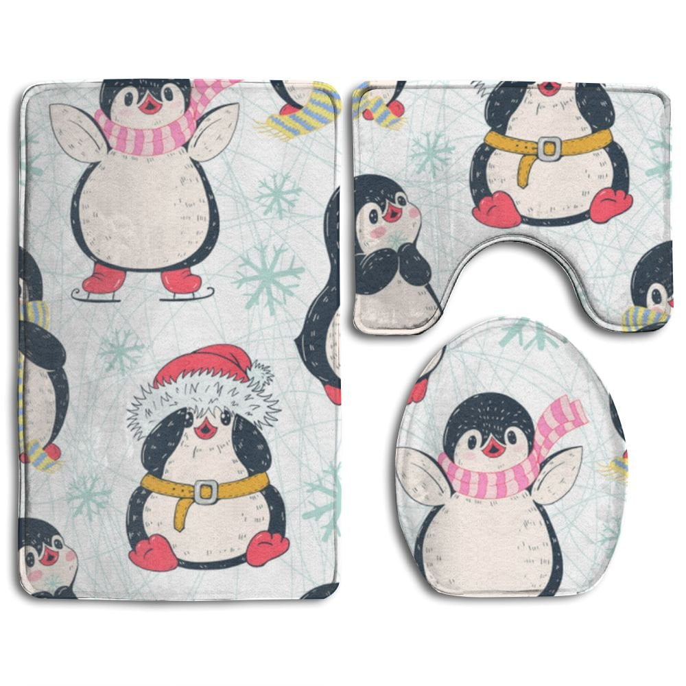 CHAPLLE Penguins Christmas 3 Piece Bathroom Rugs Set Bath Rug Contour ...