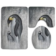 CHAPLLE Penguins Painting 3 Piece Bathroom Rugs Set Bath Rug Contour Mat and Toilet Lid Cover