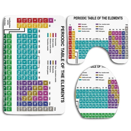 CHAPLLE Periodic Table Educational for Classroom Science Lab Chemistry Club Camp Kids 3 Piece Bathroom Rugs Set Bath Rug Contour Mat and Toilet Lid Cover