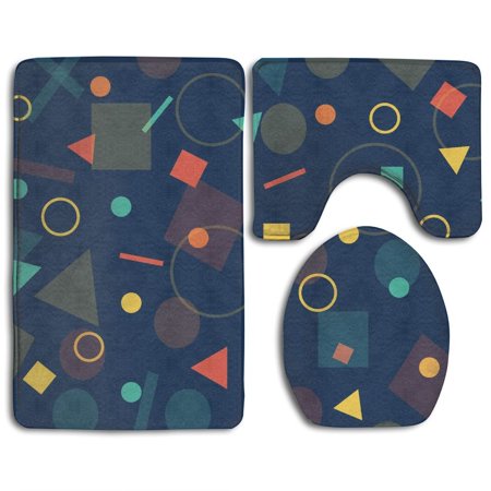CHAPLLE Personality Geometry 3 Piece Bathroom Rugs Set Bath Rug Contour Mat and Toilet Lid Cover