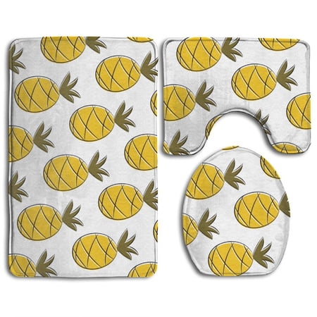 CHAPLLE Pineapple Cartoon 3 Piece Bathroom Rugs Set Bath Rug Contour Mat and Toilet Lid Cover