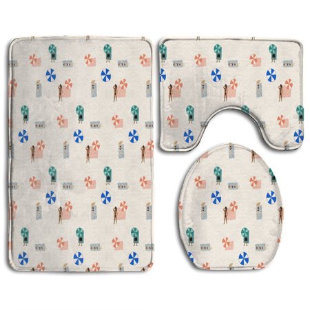 CHAPLLE Pink Beach 3 Piece Bathroom Rugs Set Bath Rug Contour Mat and Toilet Lid Cover