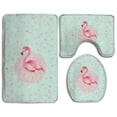 thumbnail image 1 of CHAPLLE Pink Flamingo 3 Piece Bathroom Rugs Set Bath Rug Contour Mat and Toilet Lid Cover, 1 of 2