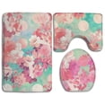 thumbnail image 1 of CHAPLLE Pink Floral 3 Piece Bathroom Rugs Set Bath Rug Contour Mat and Toilet Lid Cover, 1 of 2