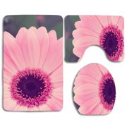 CHAPLLE Pink Flower 3 Piece Bathroom Rugs Set Bath Rug Contour Mat and Toilet Lid Cover