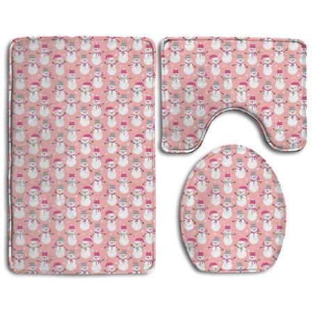 CHAPLLE Pink French Bulldog 3 Piece Bathroom Rugs Set Bath Rug Contour Mat and Toilet Lid Cover