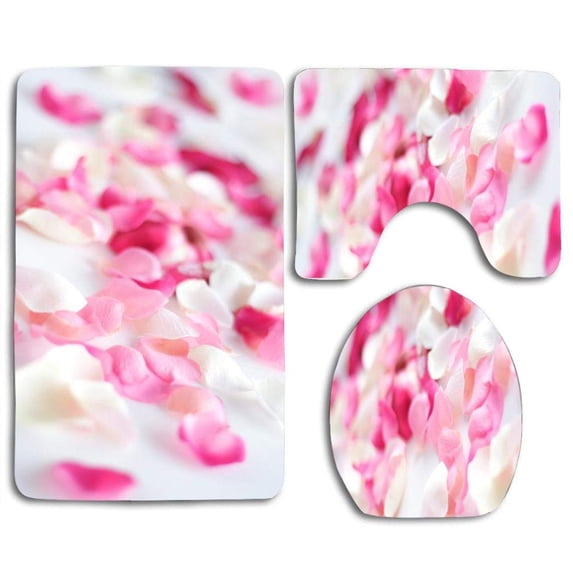 CHAPLLE Pink Orchid Flowers 3 Piece Bathroom Rugs Set Bath Rug Contour Mat and Toilet Lid Cover
