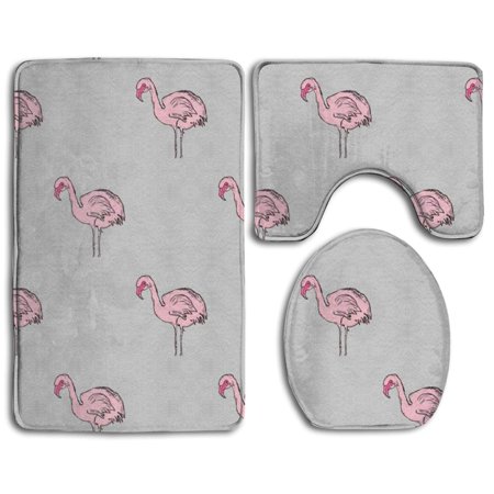 CHAPLLE Pink Rosa's Flamingo 3 Piece Bathroom Rugs Set Bath Rug Contour Mat and Toilet Lid Cover