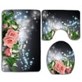 thumbnail image 1 of CHAPLLE Pink Roses Blue Whispers 3 Piece Bathroom Rugs Set Bath Rug Contour Mat and Toilet Lid Cover, 1 of 2