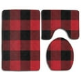 thumbnail image 1 of CHAPLLE Plaid Red and Black 3 Piece Bathroom Rugs Set Bath Rug Contour Mat and Toilet Lid Cover, 1 of 2