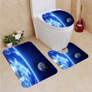CHAPLLE Planet Earth Moon 3 Piece Bathroom Rugs Set Bath Rug Contour Mat and Toilet Lid Cover