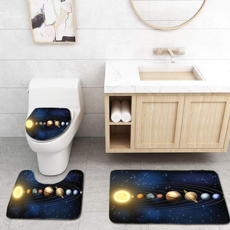 CHAPLLE Planets Solar System 3 Piece Bathroom Rugs Set Bath Rug Contour Mat and Toilet Lid Cover