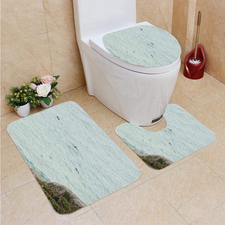 CHAPLLE Pod Dolphins Off South Coast Cornwall Porthcurno 3 Piece Bathroom Rugs Set Bath Rug Contour Mat and Toilet Lid Cover