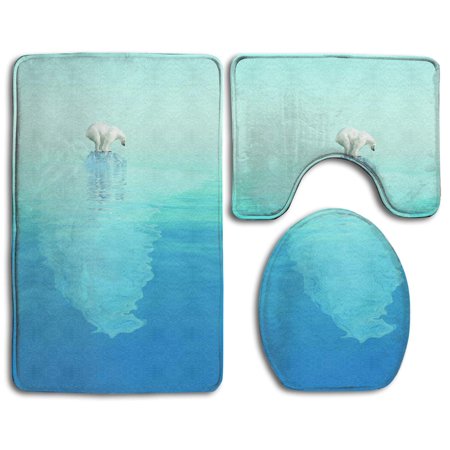CHAPLLE Polar Bear On Iceberg 3 Piece Bathroom Rugs Set Bath Rug Contour Mat and Toilet Lid Cover