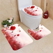 CHAPLLE Poppy Fiel 3 Piece Bathroom Rugs Set Bath Rug Contour Mat and Toilet Lid Cover