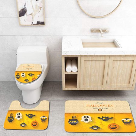 CHAPLLE Poster Banner or Halloween Party Night 3 Piece Bathroom Rugs Set Bath Rug Contour Mat and Toilet Lid Cover