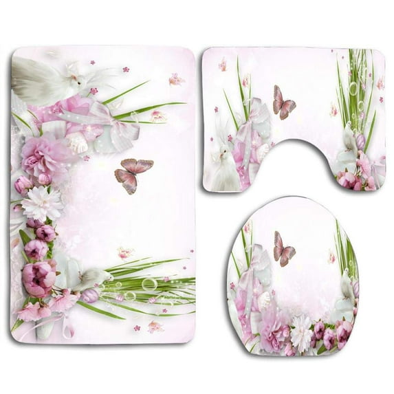 CHAPLLE Prejudise for Pink 3 Piece Bathroom Rugs Set Bath Rug Contour Mat and Toilet Lid Cover
