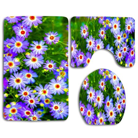 CHAPLLE Pretty Flowers Download 3 Piece Bathroom Rugs Set Bath Rug Contour Mat and Toilet Lid Cover
