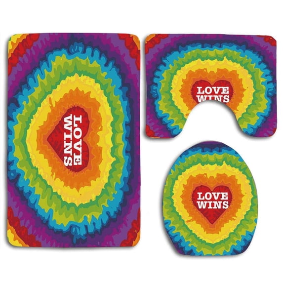 CHAPLLE Pride Love Wins Celebration Tie Dye Backdrop Rainbow Colors Happiness Vintage 3 Piece Bathroom Rugs Set Bath Rug Contour Mat and Toilet Lid Cover