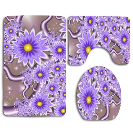CHAPLLE Purple Connection 3 Piece Bathroom Rugs Set Bath Rug Contour Mat and Toilet Lid Cover
