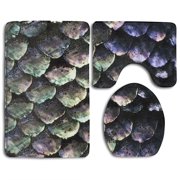 CHAPLLE Purple Fish Scales 3 Piece Bathroom Rugs Set Bath Rug Contour Mat and Toilet Lid Cover