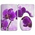 thumbnail image 1 of CHAPLLE Purple Flower 3 Piece Bathroom Rugs Set Bath Rug Contour Mat and Toilet Lid Cover, 1 of 2