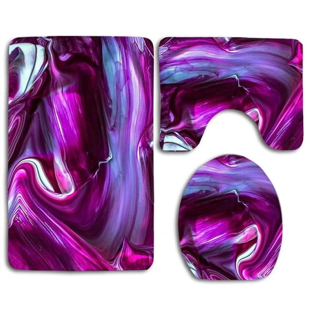 CHAPLLE Purplish Abstract 3 Piece Bathroom Rugs Set Bath Rug Contour Mat and Toilet Lid Cover