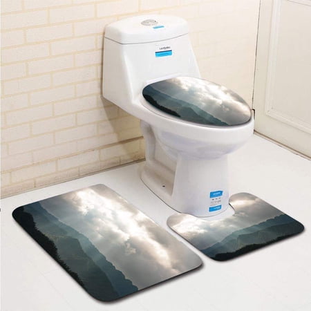 CHAPLLE Rays Over Mountain Landscape 3 Piece Bathroom Rugs Set Bath Rug Contour Mat and Toilet Lid Cover