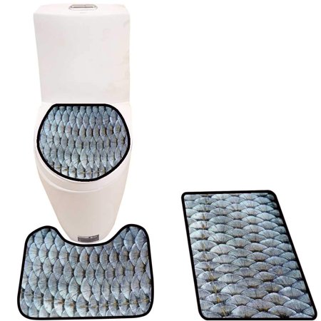 CHAPLLE Real Roach Fish Scales backgroun 3 Piece Bathroom Rugs Set Bath Rug Contour Mat and Toilet Lid Cover