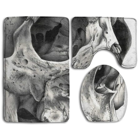 CHAPLLE Real Skull 3 Piece Bathroom Rugs Set Bath Rug Contour Mat and Toilet Lid Cover