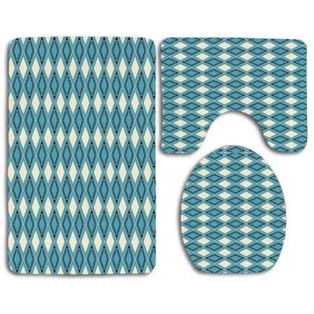 CHAPLLE Rectangle Shapes Retro Ornate Elements 3 Piece Bathroom Rugs Set Bath Rug Contour Mat and Toilet Lid Cover