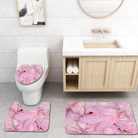 CHAPLLE Red Autumn Maple Leaves 3 Piece Bathroom Rugs Set Bath Rug Contour Mat and Toilet Lid Cover