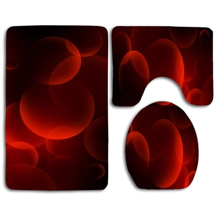 CHAPLLE Red Big Bubbles 3 Piece Bathroom Rugs Set Bath Rug Contour Mat and Toilet Lid Cover