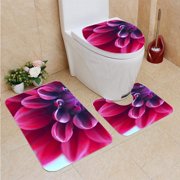 CHAPLLE Red Dahlia Close up 3 Piece Bathroom Rugs Set Bath Rug Contour Mat and Toilet Lid Cover