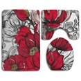 thumbnail image 1 of CHAPLLE Red Flower 3 Piece Bathroom Rugs Set Bath Rug Contour Mat and Toilet Lid Cover, 1 of 2