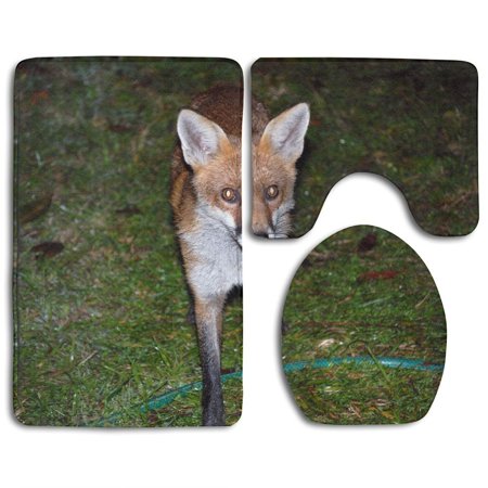 CHAPLLE Red Fox At Night 3 Piece Bathroom Rugs Set Bath Rug Contour Mat and Toilet Lid Cover