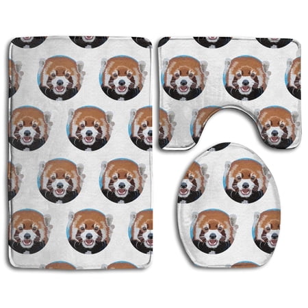 CHAPLLE Red Panda 3 Piece Bathroom Rugs Set Bath Rug Contour Mat and Toilet Lid Cover