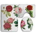 thumbnail image 1 of CHAPLLE Red Pink White Roses Set 3 Piece Bathroom Rugs Set Bath Rug Contour Mat and Toilet Lid Cover, 1 of 2