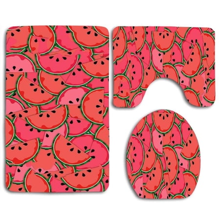 CHAPLLE Red Watermelon 3 Piece Bathroom Rugs Set Bath Rug Contour Mat and Toilet Lid Cover