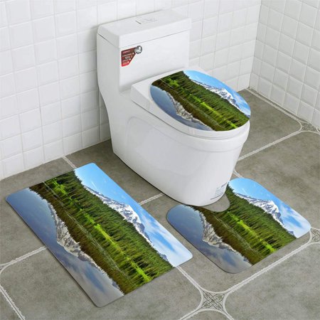 CHAPLLE Reflection Mt Rainier 3 Piece Bathroom Rugs Set Bath Rug Contour Mat and Toilet Lid Cover