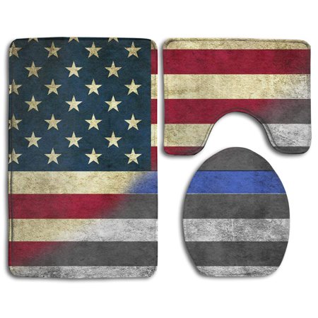CHAPLLE Retro American Flag 3 Piece Bathroom Rugs Set Bath Rug Contour Mat and Toilet Lid Cover