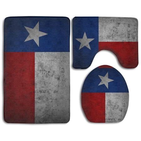 CHAPLLE Retro Texas Flag 3 Piece Bathroom Rugs Set Bath Rug Contour Mat and Toilet Lid Cover