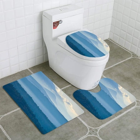 CHAPLLE Rolling Hills Vermont 3 Piece Bathroom Rugs Set Bath Rug Contour Mat and Toilet Lid Cover