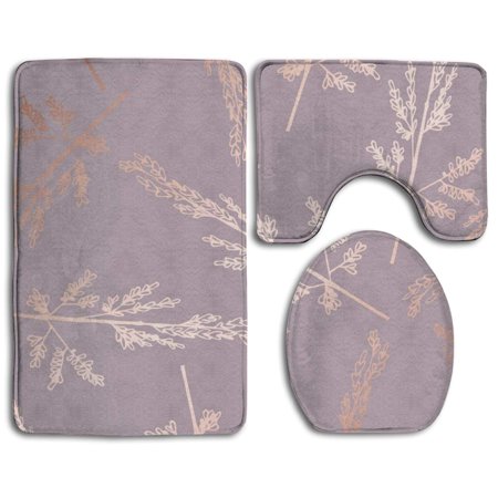 CHAPLLE Rose Gold Elegant Floral 3 Piece Bathroom Rugs Set Bath Rug Contour Mat and Toilet Lid Cover