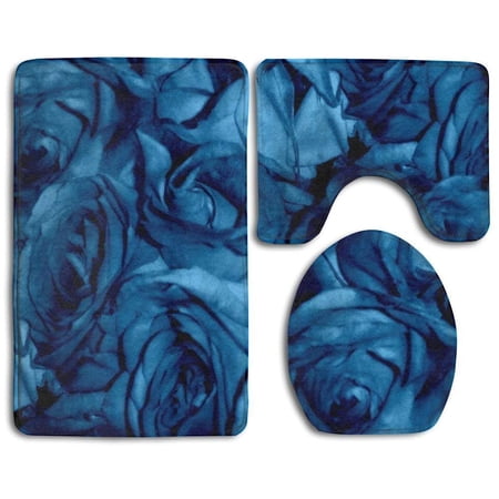 CHAPLLE Roses Can Sing Blues 3 Piece Bathroom Rugs Set Bath Rug Contour Mat and Toilet Lid Cover
