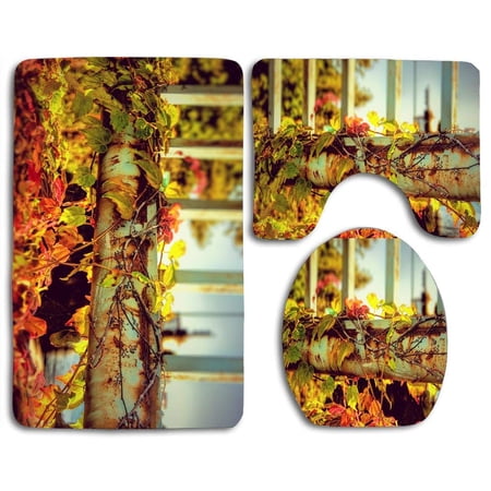 CHAPLLE Rust Fall Colored Leaves in Boston 3 Piece Bathroom Rugs Set Bath Rug Contour Mat and Toilet Lid Cover