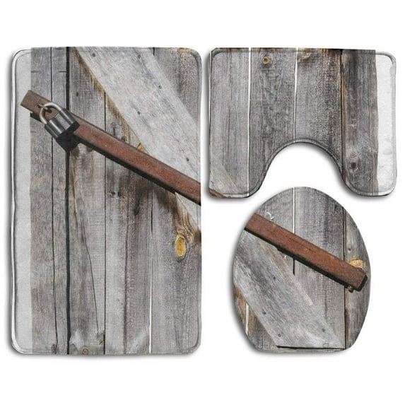 CHAPLLE Rusty Crossed Locks Abandoned Ancient Farmhouse 3 Piece Bathroom Rugs Set Bath Rug Contour Mat and Toilet Lid Cover